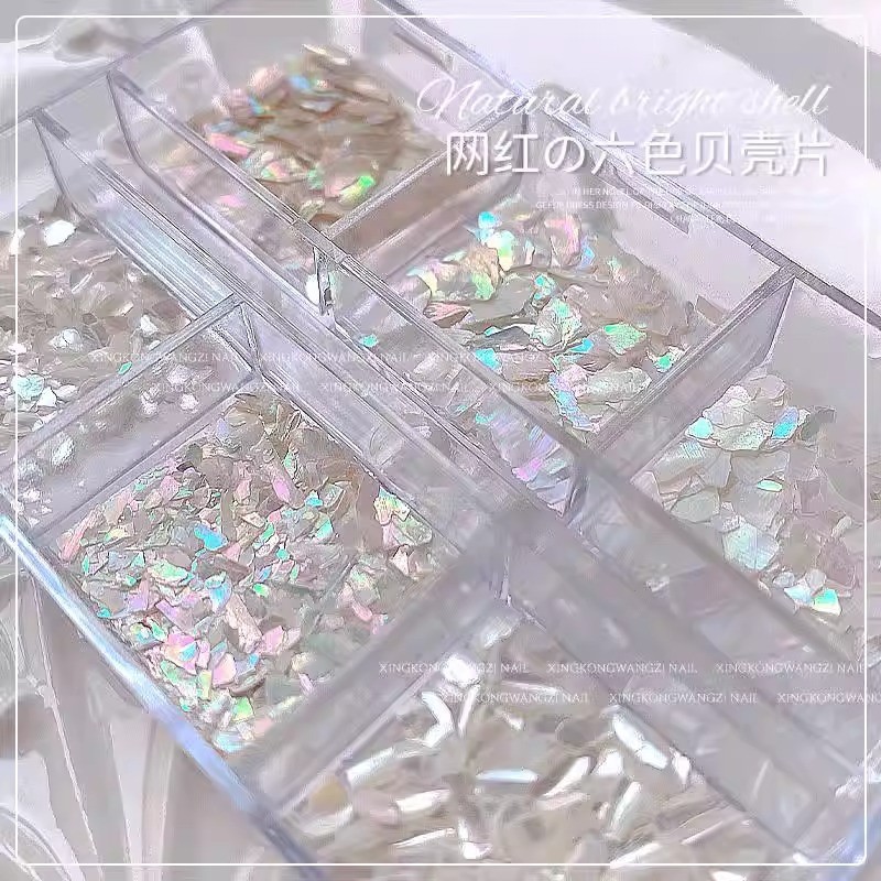 เปลือกหอยบางเงาละเอียดตกแต่งเล็บ แผ่นบาง กล่อง6ช่อง - NT nail
