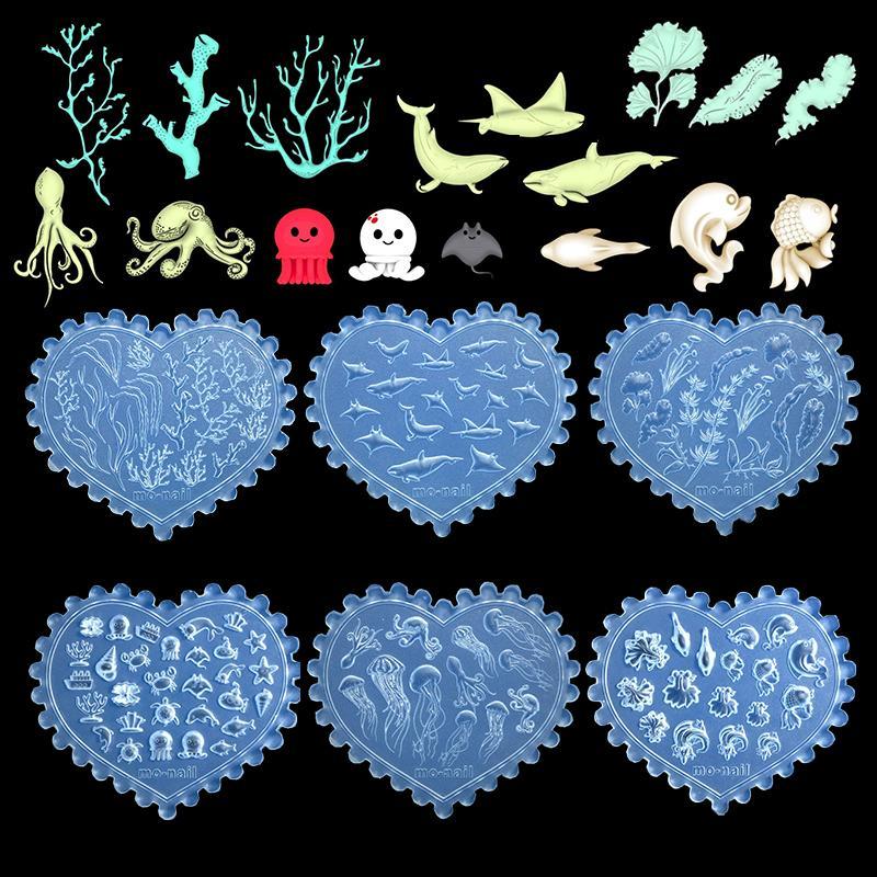 DSTH 1 ชิ้น Ocean Theme Sea Goldfish ปลาดาว Cherry Strawberry 3D อะคริลิคเล็บแม่พิมพ์ตกแต่งเล็บ DIY ซิลิโคนเล็บแม่พิมพ์ HOT