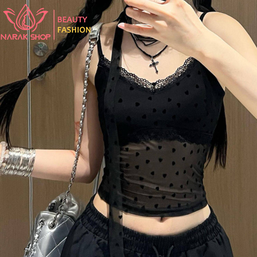 เสื้อซัมเมอร์ผู้หญิง สายเดี่ยวลูกไม้ Y2K สาวแซ่บต้องมี