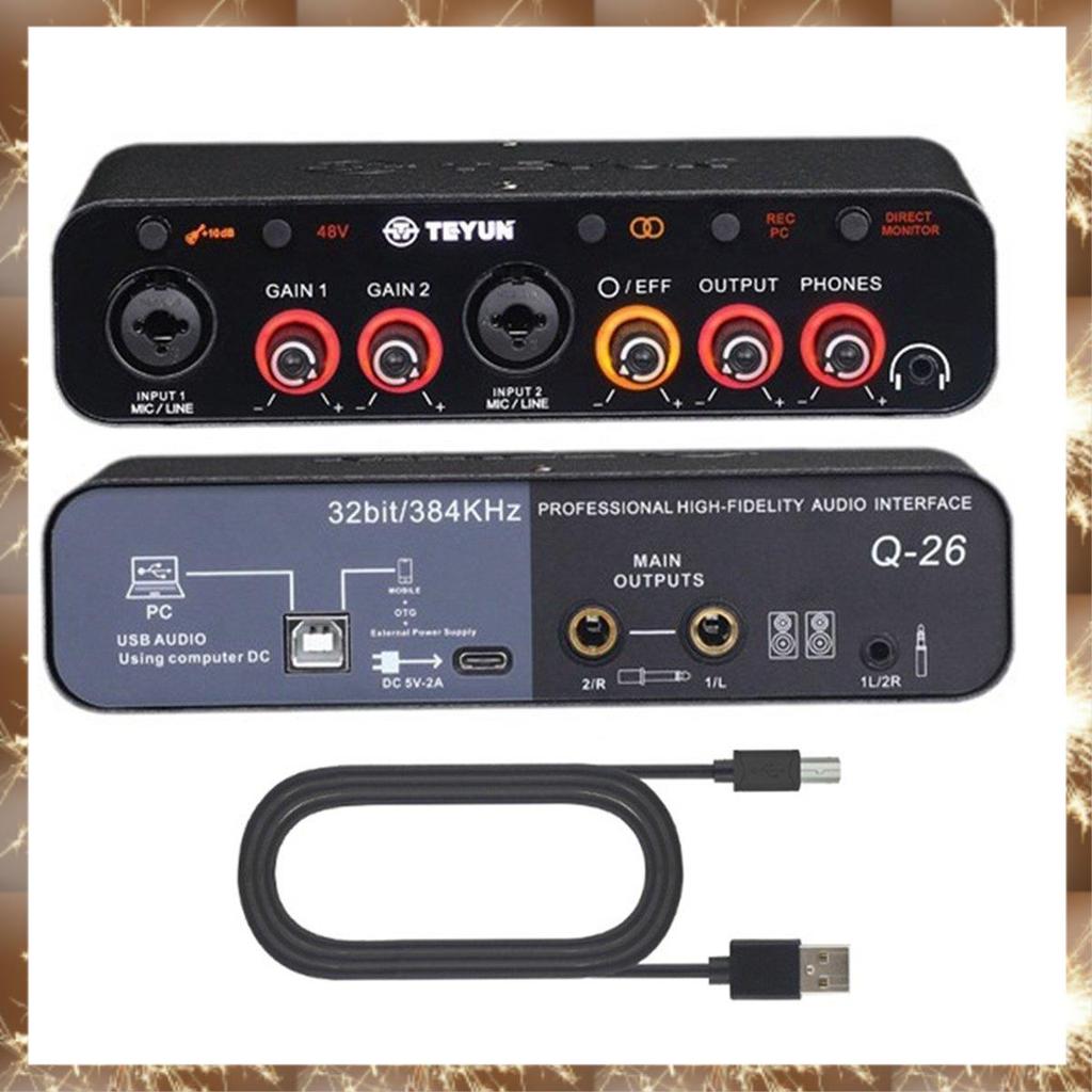 (YN) Q-26 USB Audio Interface การ์ดเสียงพร้อมกีตาร์ไฟฟ้าการบันทึกสด USB การ์ดเสียงภายนอกสําหรับสตูดิ