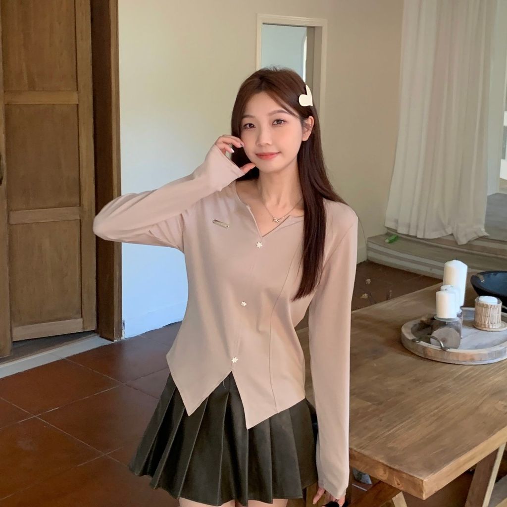 COD 2026 สไตล์สาวร้อน v คอแขนยาวเสื้อยืดผู้หญิง Plus ขนาดไขมันมม.Slimmer ดูฤดูใบไม้ร่วงฤดูหนาวสไตล์ใ