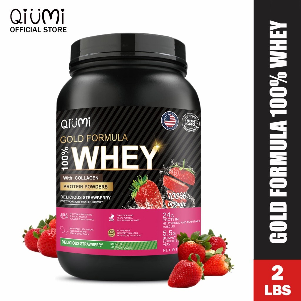 QIUMI 100 % เวย์โปรตีนผงมาตรฐานสร้างกล้ามเนื้อสําหรับผู้ชายและผู้หญิง 2 LBS