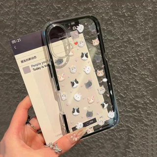 นิ่ม 2in1 สีแคนดี้ เข้ากันได้สำหรับ เคสไอโฟน11 สำหรับ iphone 16 Pro Max 7Plus XR 12 13 14 15 ลูกแมวน่ารักกับโบว์
