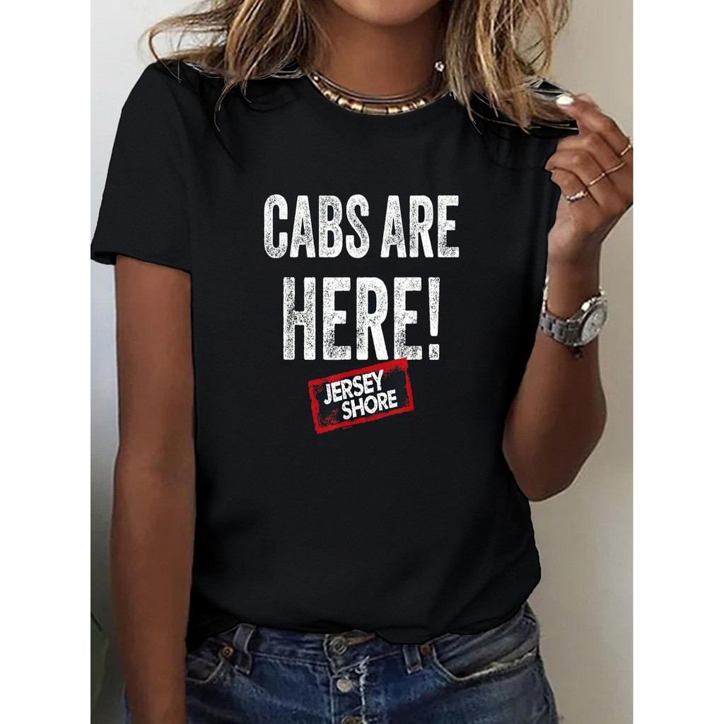 ผู้หญิง เสื้อยืดกราฟิก Jersey Shore "Cabs Are Here" - เสื้อยืดแขนสั้นคอวีผ้าฝ้าย