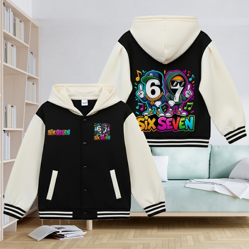 เสื้อคลุมเด็กฮู้ดแขนยาว สกรีนลาย67 Six Seven กันลม กันแดด กันหนาว