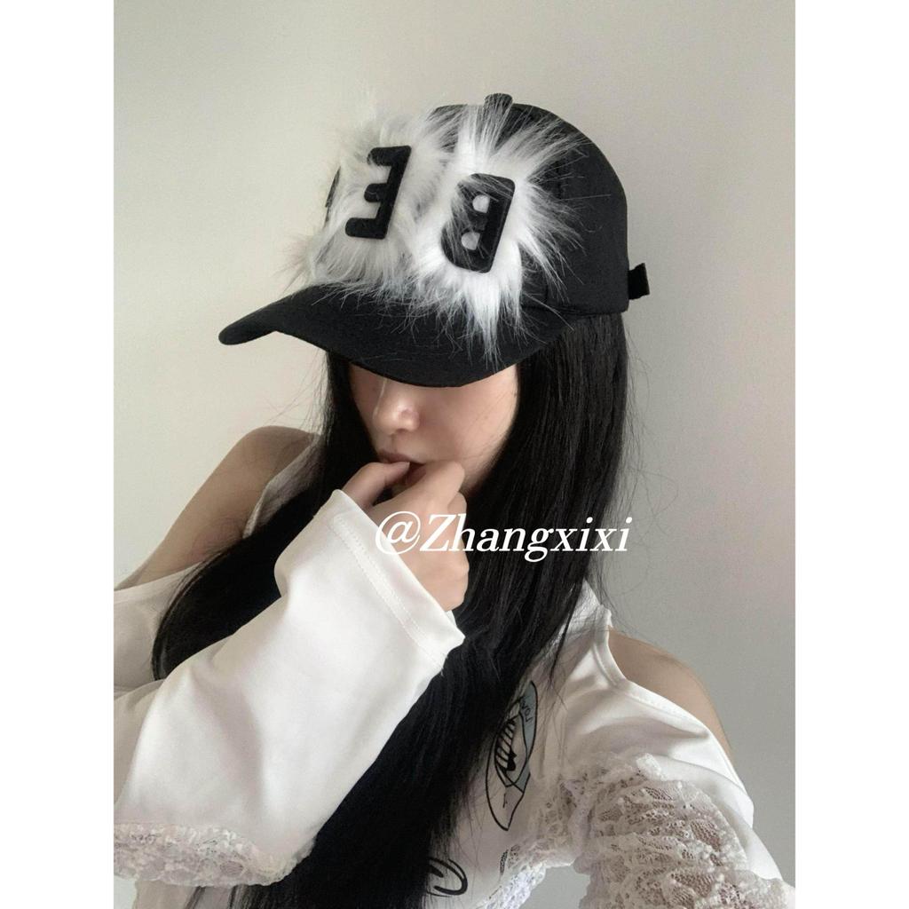สไตล์เกาหลี Niche สีดํา Frayed Letter Peaked หมวกหญิง All-Match ins Blogger Out Street Photo เบสบอลห