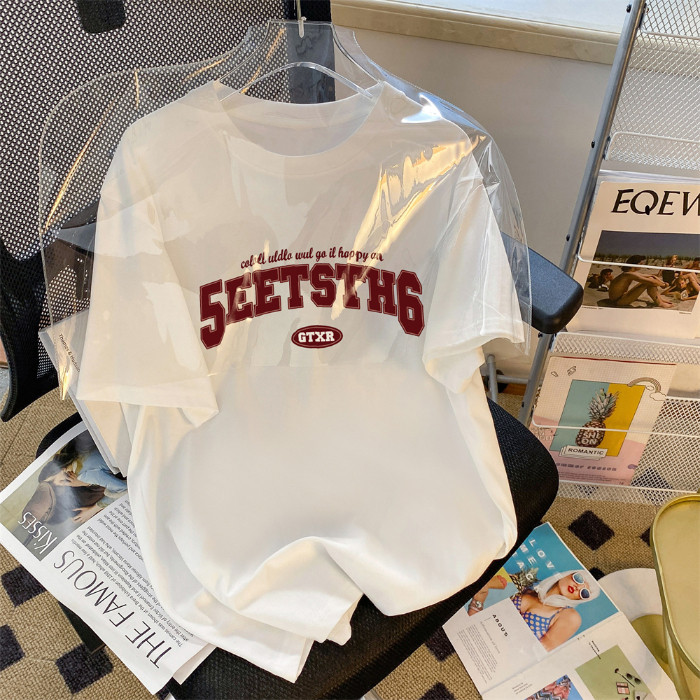 COD พิมพ์ด้านหน้า 200g 230g ผ้าฝ้าย 100% Combed Close Live ผลิตภัณฑ์เดียวกันเสื้อยืดแขนสั้นหลวมผู้หญ