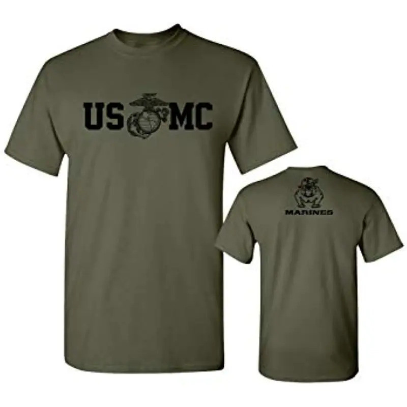 ยูเอส มารีน คอร์ปส์ บูลด็อก USMC เสื้อยืดทหาร 100% ผ้าฝ้าย คอวี แขนสั้น เสื้อยืดผู้ชายขนาด S-3XL