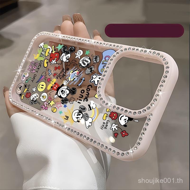 Mickey รูปแบบการ์ตูนกล้องส่องทางไกลเพชรสําหรับ iPhone 11 13 16 14 12 15 14PRO 15PRO 14PLUS 15PLUS 16
