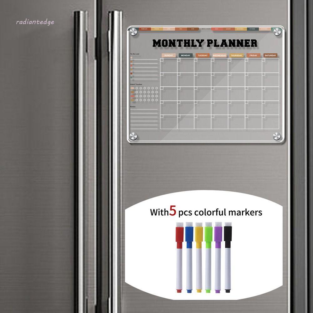 RADIANT Magnetic Acrylic Weekly Planner, 5 เครื่องหมาย 3D Erasable Memo Board, ข้อความ Pad ตู้เย็นแม