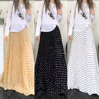 RosieMall กระโปรงลายจุดสไตล์เกาหลี สไตล์อ่อนโยน เอวสูงและทำใ…