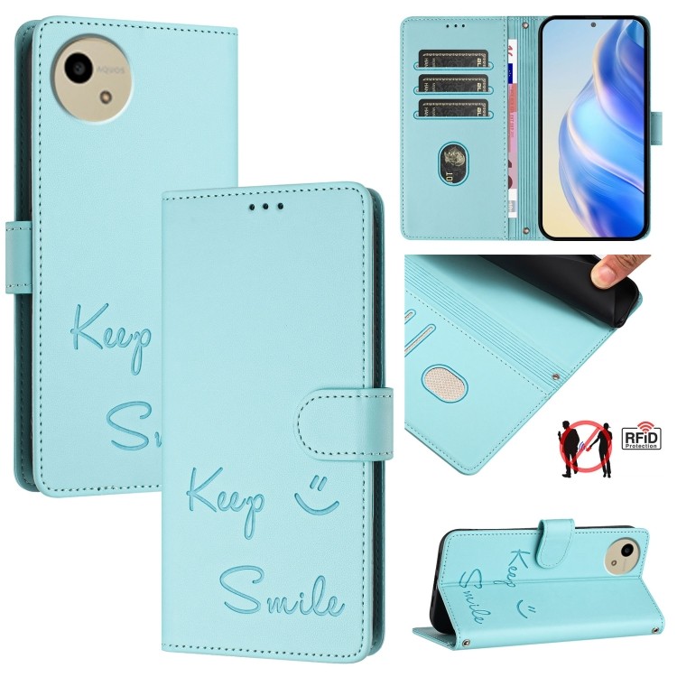 คุณภาพดี Smile ลายนูน RFID หนังเคสโทรศัพท์สําหรับ Sharp Aquos Sense10/Sharp Aquos wish4/Sharp Aquos 