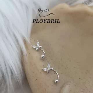PLOYBRIL เพชร ล้อม ต่างหูสตั๊ดผีเสื้อสําหรับผู้หญิงชุดต่างหูเจาะสําหรับเด็กชุดต่างหูทองคําขาวทุกวันสไตล์หวาน E042