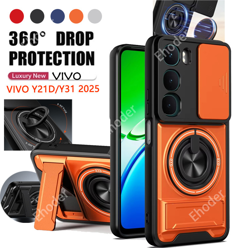 ปลอกสําหรับ VIVO Y21D Y31 5G 2025 เคสโทรศัพท์แม่เหล็กสไลด์กล้องเลนส์ป้องกันพร้อมขายึดสําหรับ VIVOY21D VIVOY31 21D เกราะโทรศัพท์แหวนขาตั้ง shell