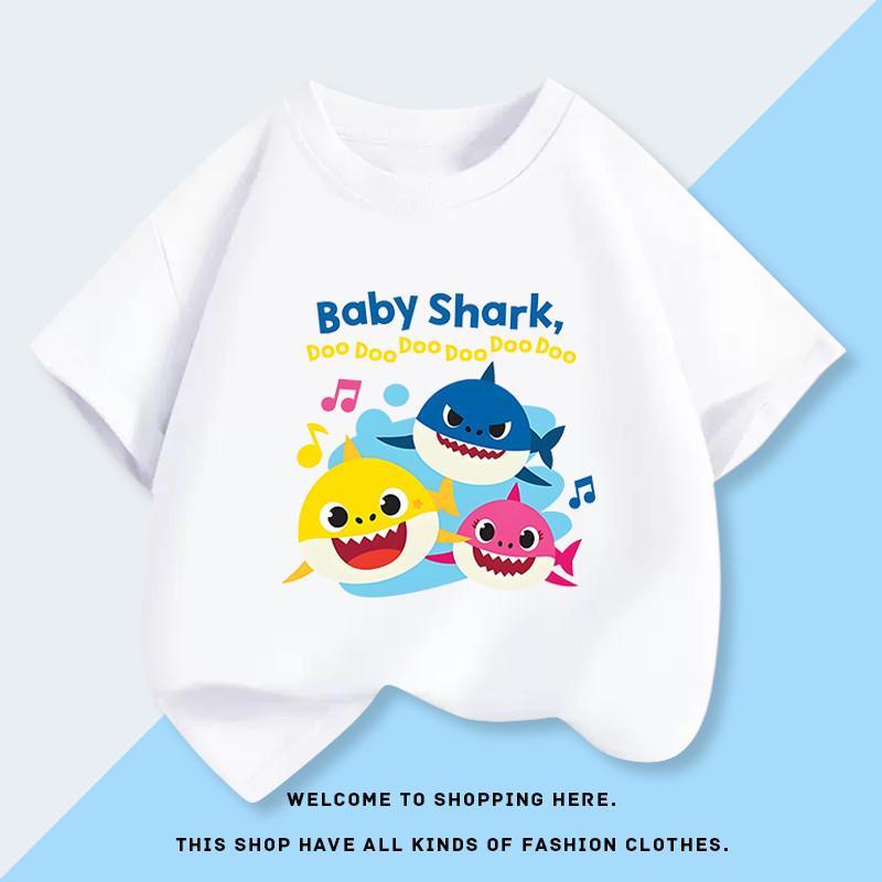 [COD]Candy kids เสื้อยืดเด็ก ลายพิมพ์ฉลาม ไหมนม+New เสื้อผ้าเด็ก เสื้อยืด เสื้อแขนสั้น  สไตล์ลำลอง คอกลม สูง -150 ใส่สบา