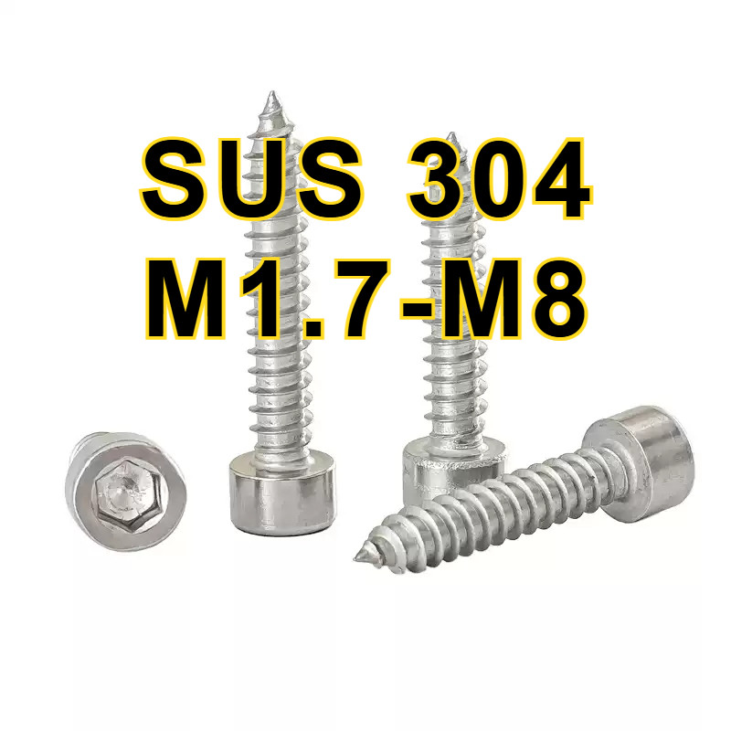 304 สแตนเลสสตีลหัวทรงกระบอกหกเหลี่ยมสกรูแตะตัวเองถ้วยหัวเคล็ดลับสกรูหาง M1.7/M2/M2.3/M2.5/M3/M3.5/M4