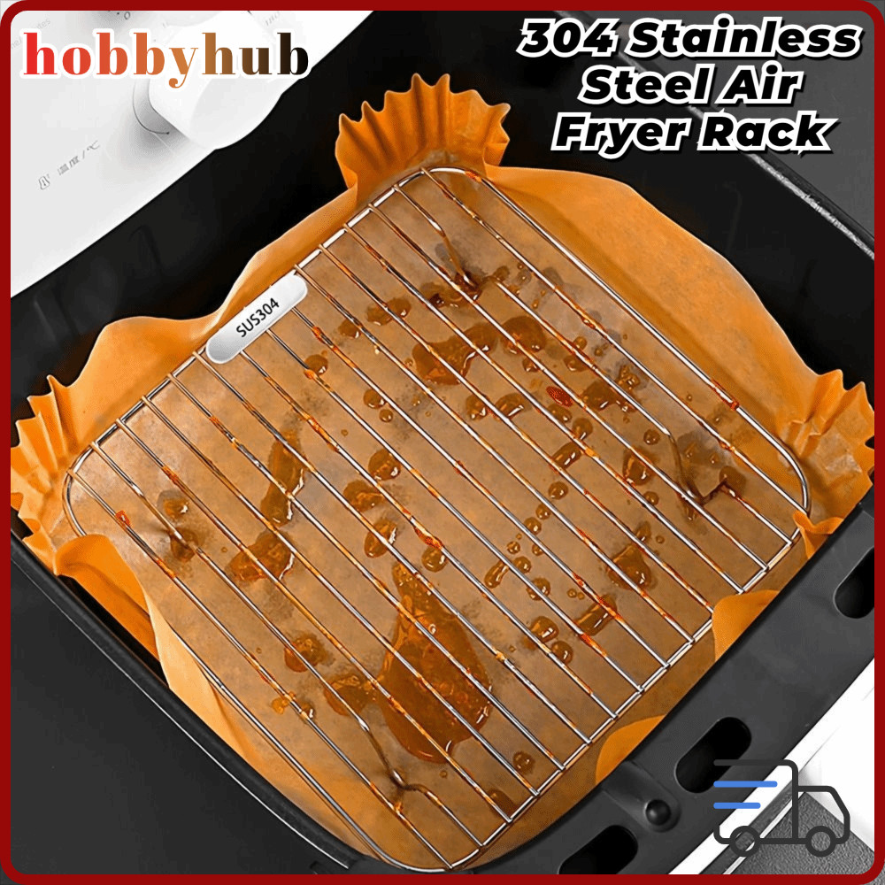 HOBBYHUB Air Fryer Rack,พร้อมเท้า 304 สแตนเลสทําอาหาร Rack,แบบพกพา Thicken รอบสแควร์ Cooling Rack Home Kitchen เตาอบ Steamer Cooker – โปรปัง