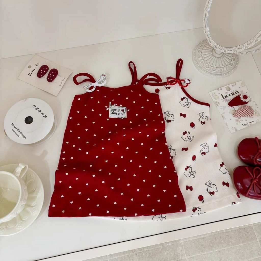 สาว KT แมวกระโปรงแขวนชุดเด็กผู้หญิงใหม่ s 女童kt猫ฤดูใบไม้ร่วง吊带裙女宝连衣童装儿童背心裙子อินเทรนด์123VV