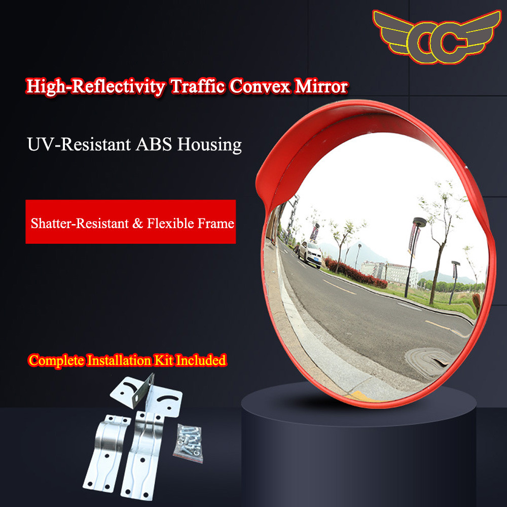 กระจกนูน กระจกโค้งจราจร อุปกรณ์จราจร กระจกยุบตัวได้ไม่แตก มีปีกกันฝน 18”, 24” Traffic Convex Mirror