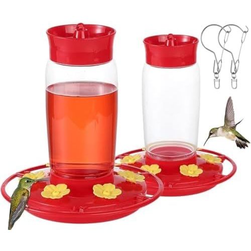 เครื่องป้อน นกฮัมมิ่งเบิร์ด พลาสติก 2 แพ็ค - 22 ออนซ์ ป้องกันการรั่วซึม กลางแจ้ง, 6 พอร์ตกันผึ้งพร้อ