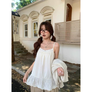 Vogue🌟พร้อมส่ง🌟 เสื้อสายเดี่ยว ลายลูกไม้ ทรงเจ้าหญิง สไตล์สาวเกา น่ารักหวานๆ (FY3415)