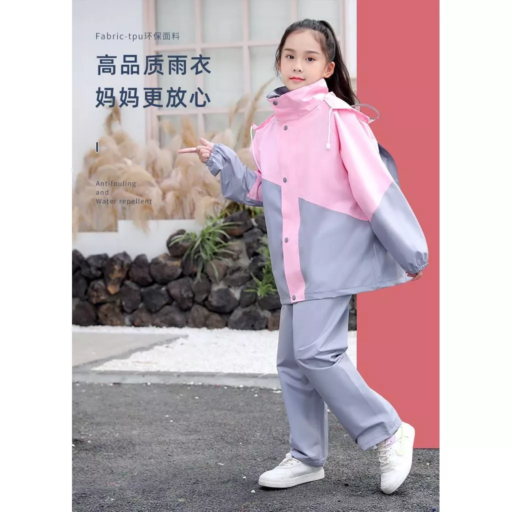 ชุดเสื้อกันฝนและกางเกงกันฝนเด็ก วัสดุอ็อกซ์ฟอร์ดพร้อมช่องใส่กระเป๋า thumbnail 6