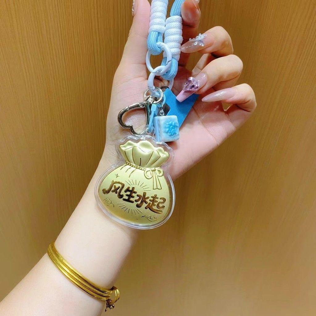 气质/เทมเพอราเมนต์金999财大袋风生水起福扣包挂件饰绳手机链礼物ทอง999ถุงโชคดีลมและน้ํา9963df