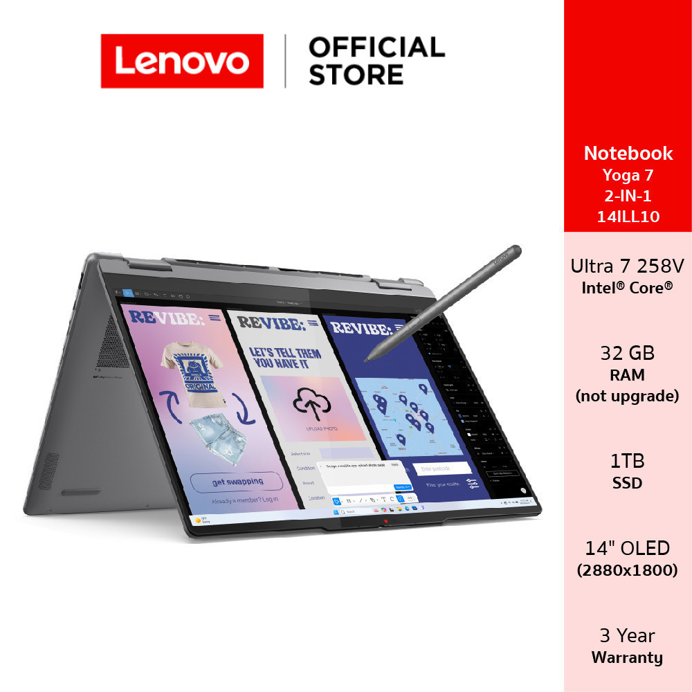Lenovo Yoga 7 2-IN-1 14ILL10(83JQ001TTA)Notebook Intel Ultra 7 258V 32GB SSD 1TB 14" OLED Pen & Touc
