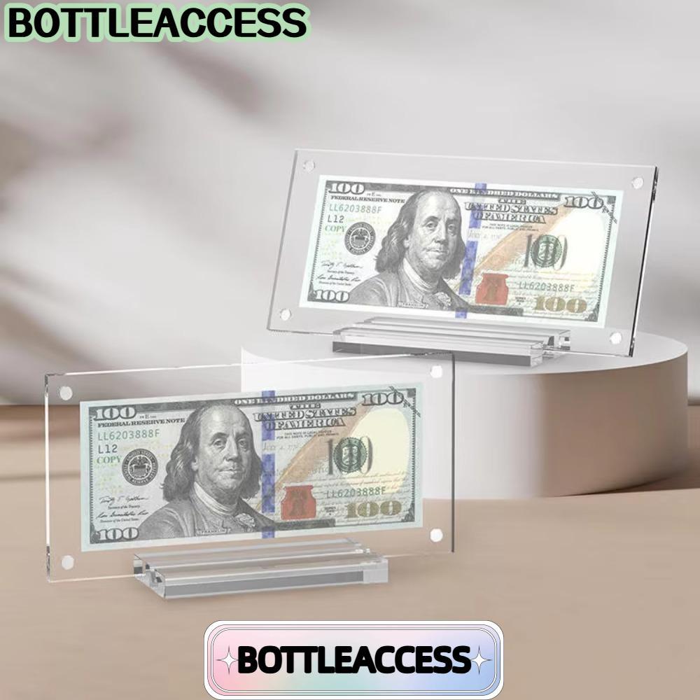 BOTTLEACCESS กรอบแสดงอะคริลิก, พร้อมฐานอะคริลิค Dollar Bill กรอบรูปผู้ถือ, เดสก์ท็อปที่ทนทานแสดงธนบัตรที่ระลึกสะสมตู้โชว์