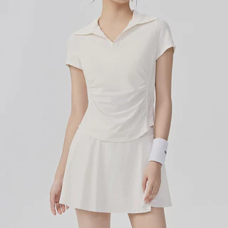 เสื้อโปโลแอคทีฟสำหรับออกกำลังกาย คอจีบเอว พิลาทิส โยคะ และฟิตเนส