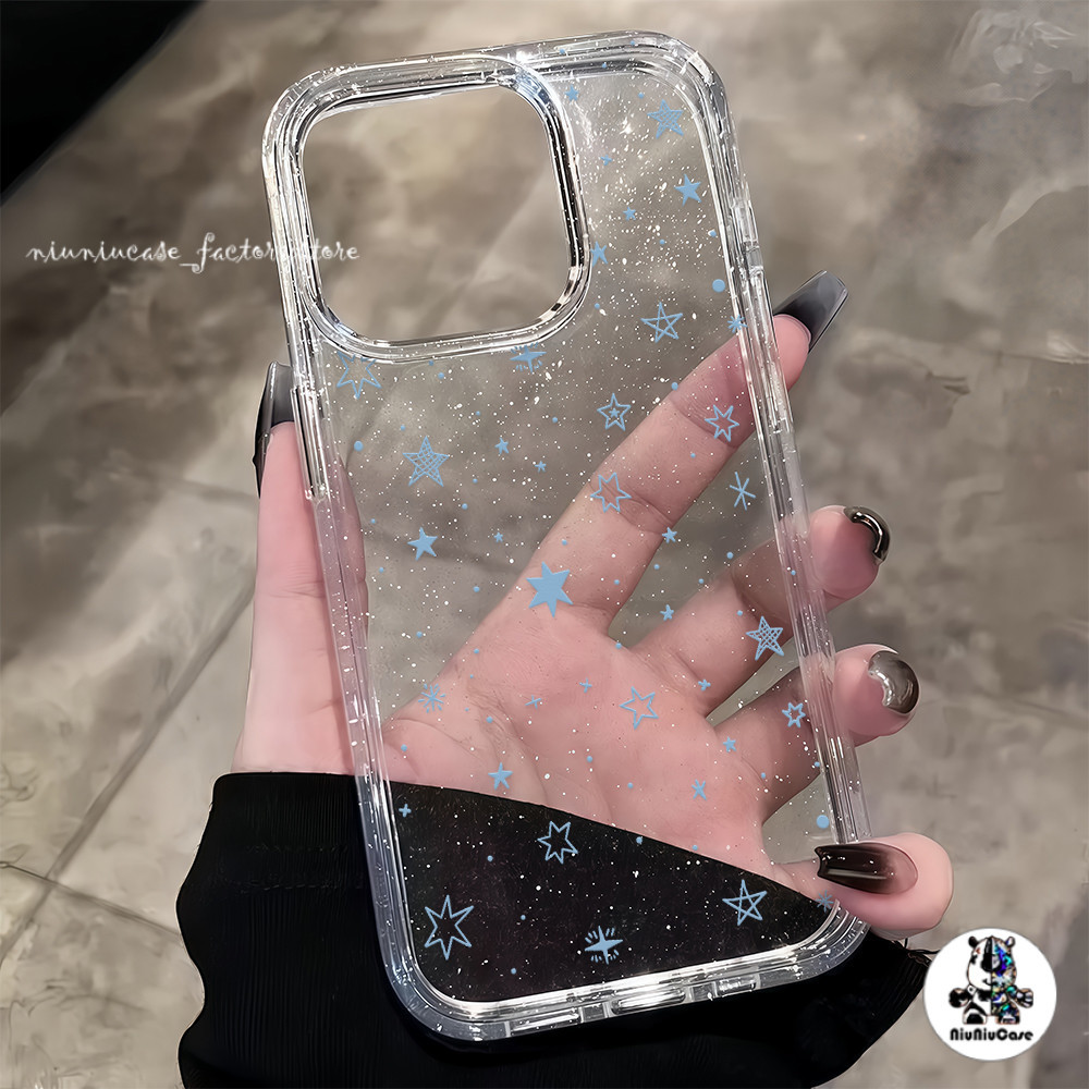 เคส For iPhone 16 เคสไอโฟน11 เคสใสแบบแวววาว ดาวสีฟ้า การ์ตูนสีสันสดใสน่ารัก For iPhone15 14 13 12 11 16 Pro max Plus X