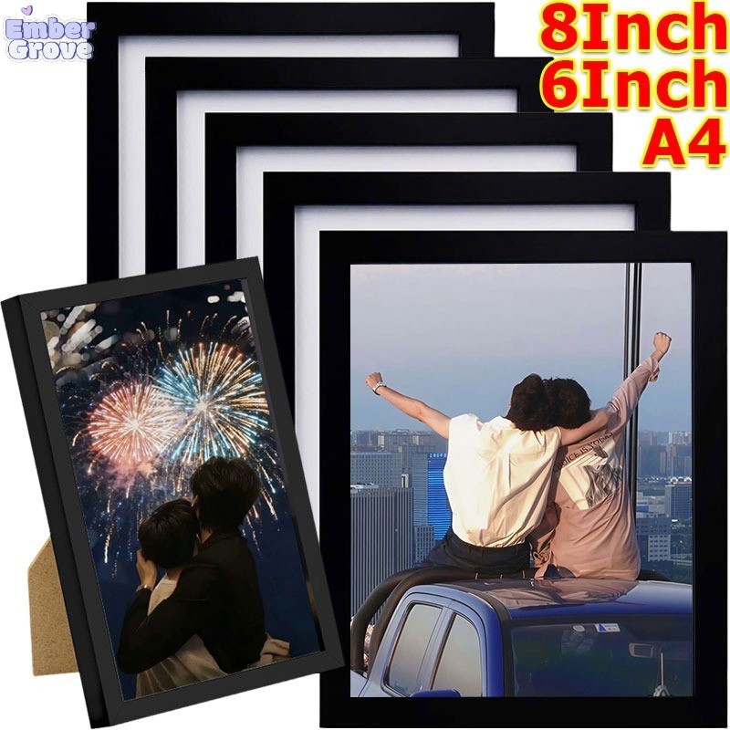 6inch/8inch/A4 กรอบรูปไม้สีขาวดำ / กรอบรูปติดผนัง / ของตกแต่งบ้าน ผนัง และโต๊ะทำงาน