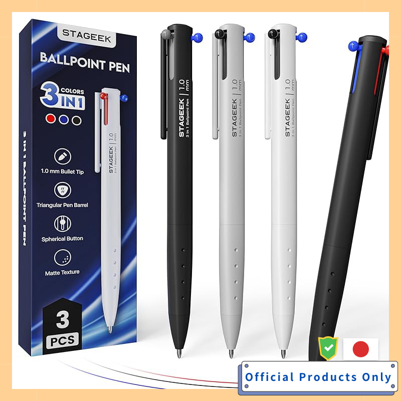 STAGEEK 3-Color Oil-Based Ballpoint Pen 1.0mm 6-Piece Set