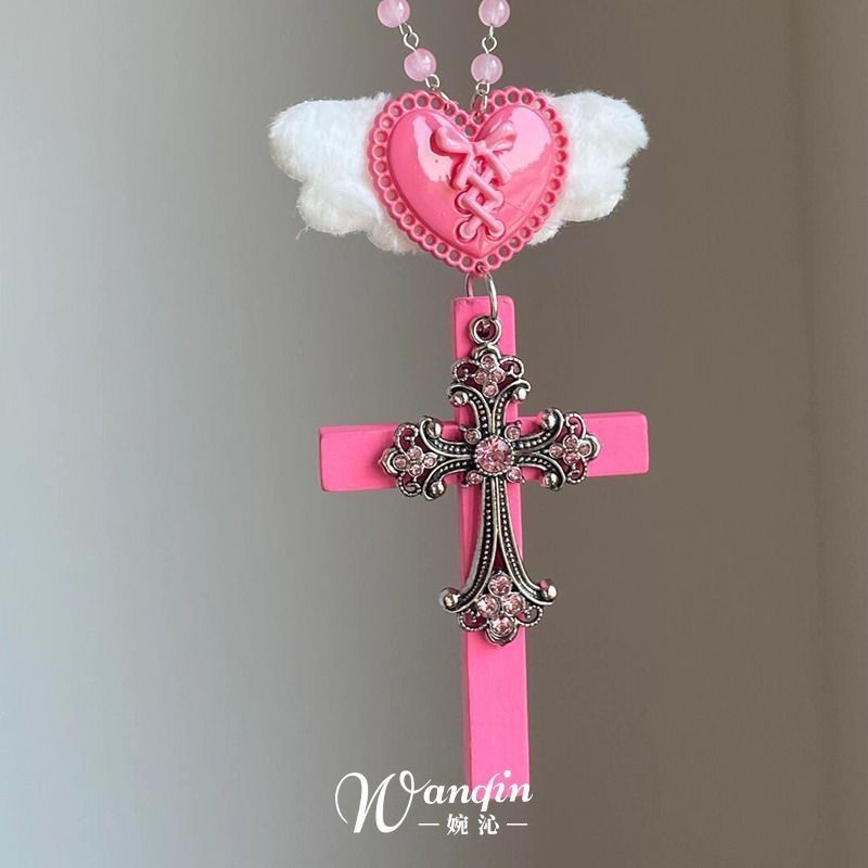 Sweet Hot Girl Niche Wearing Pink y2k Cool Love Clavicle Punk Wings Cross Stacked Hot Girl Chain Coo