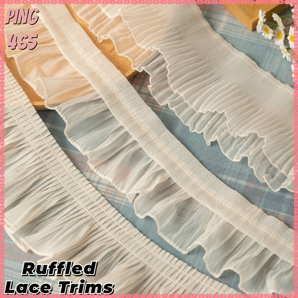 PINGD Ruffled Lace Trims, 2Yards Wide 9-12 ซม.ชีฟองลูกไม้ Trims, ผ้าชีฟอง