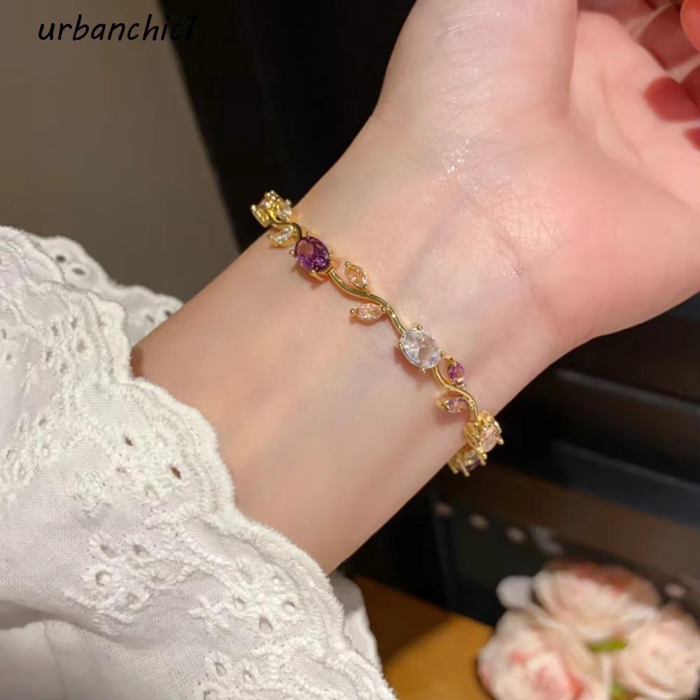 URBANCHIC Elegant กำไลข้อมือVintageGoldSilverคริสตัลสีสันสดใสมีประกายเหมาะสำหรับการแต่งงานหรือโอกาสสำคัญ