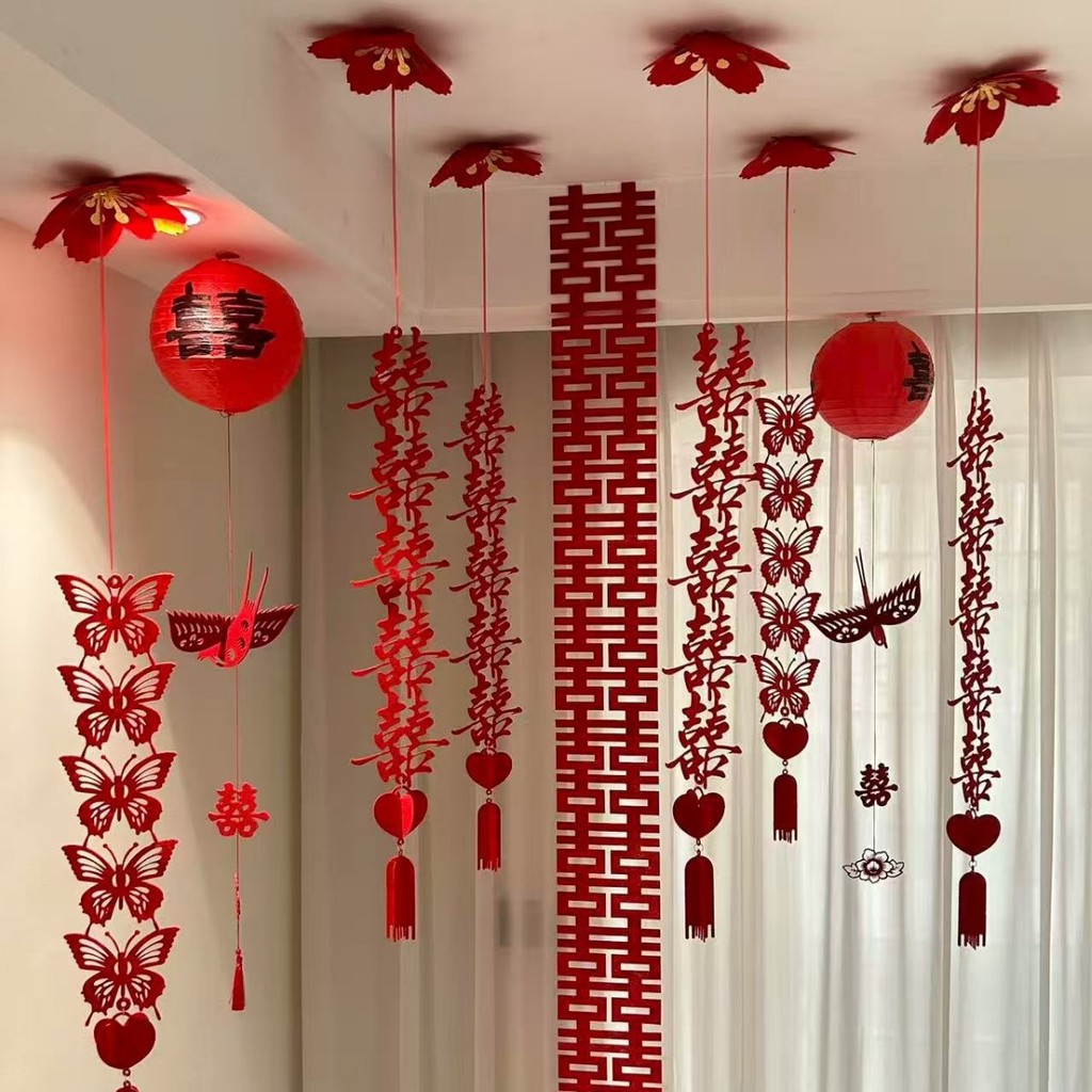 baoluan#New Wedding Room Decoration Set Wedding Garland 3D Hanging Decoration Wedding Pendant Bedroo