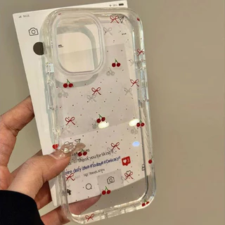 เคสไอโฟน11 สำหรับ iPhone 17 Pro 13 15 11 14 12 Pro Max 7Plus XR 7 8 15 14Plus X XS Max ผ้าคลุมนุ่มเชอร์รี่โรแมนติกหวาน