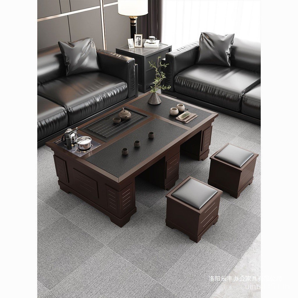 กระดาน โต๊ะสํานักงานชาหินไฟชุดน้ําชาไม้เนื้อแข็งที่ทันสมัยแบบบูรณาการสํานักงานหินตารางครัวเรือนโต๊ะก