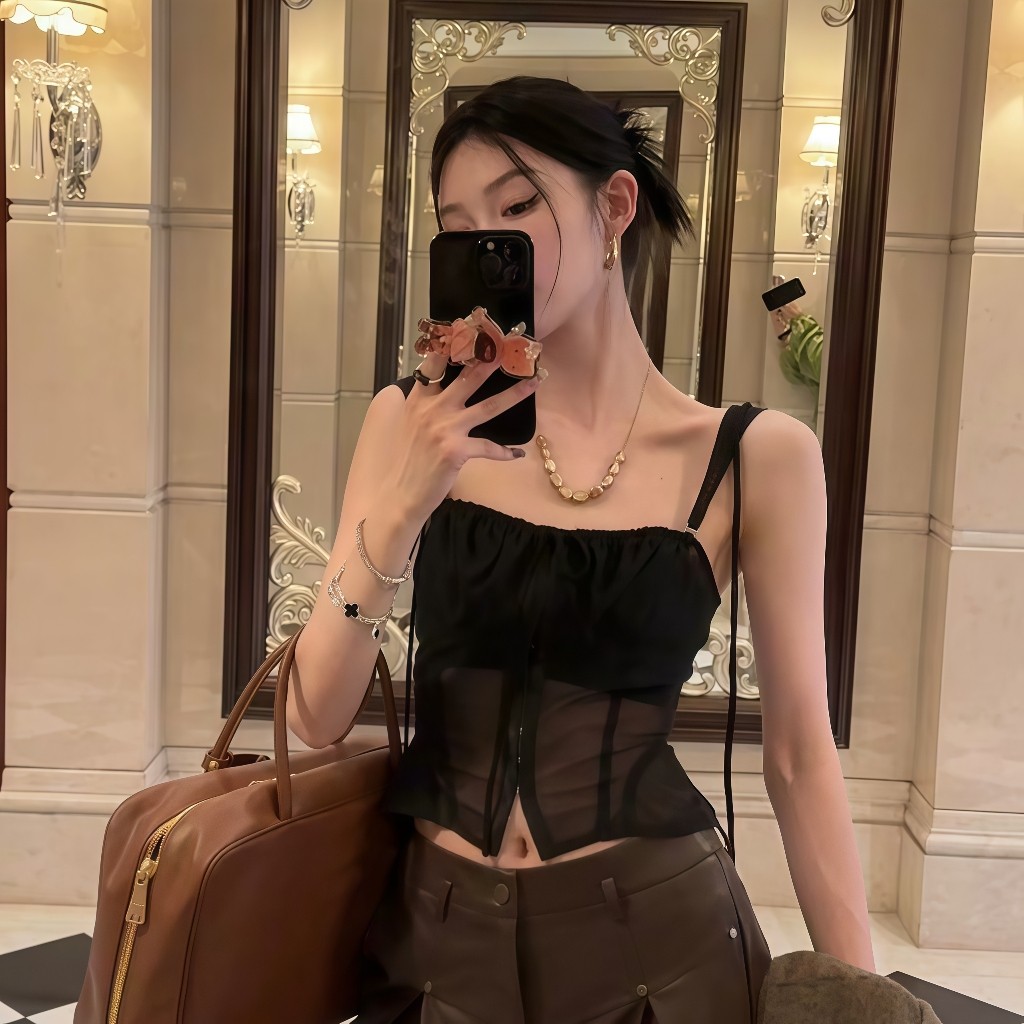 QY.shop เสื้อสตรีแขนกุดลูกไม้สั้น เสื้อผ้าแฟชั่นผู้หญิง การออกแบบแบบผูก ใส่สบาย ผ้า สีพื้น-FY1088 ราคา ถูกที่สุด ดีลบีเคเค แกลเลอรีภาพที่ 3
