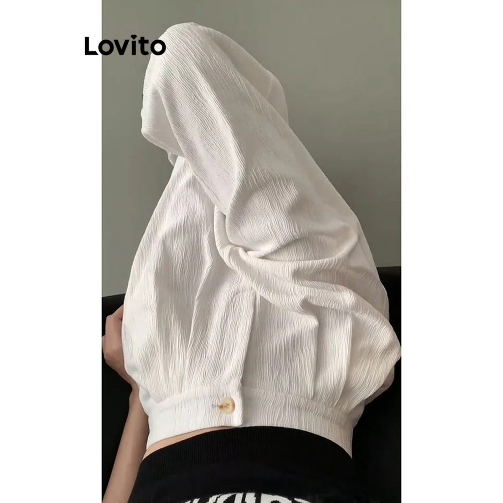 Lovito กางเกงลําลอง กางเกงซิปธรรมดาสําหรับผู้หญิง LNA24188 (สีขาว) - รูปที่ 3