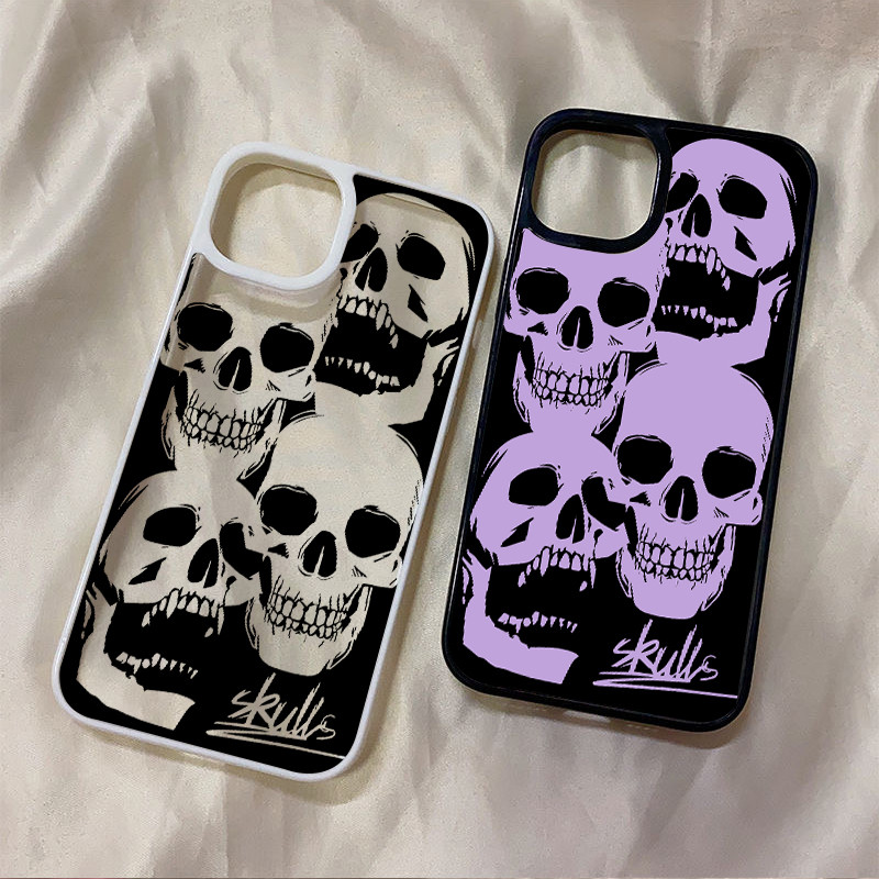 เคสอะคริลิคใสแข็งลายกอธิกหัวกะโหลก สำหรับ iPhone 11 12 13 14 15 16 Pro Max iPhone 13 iPhone 15 Pro Max ดีไซน์สวยงาม