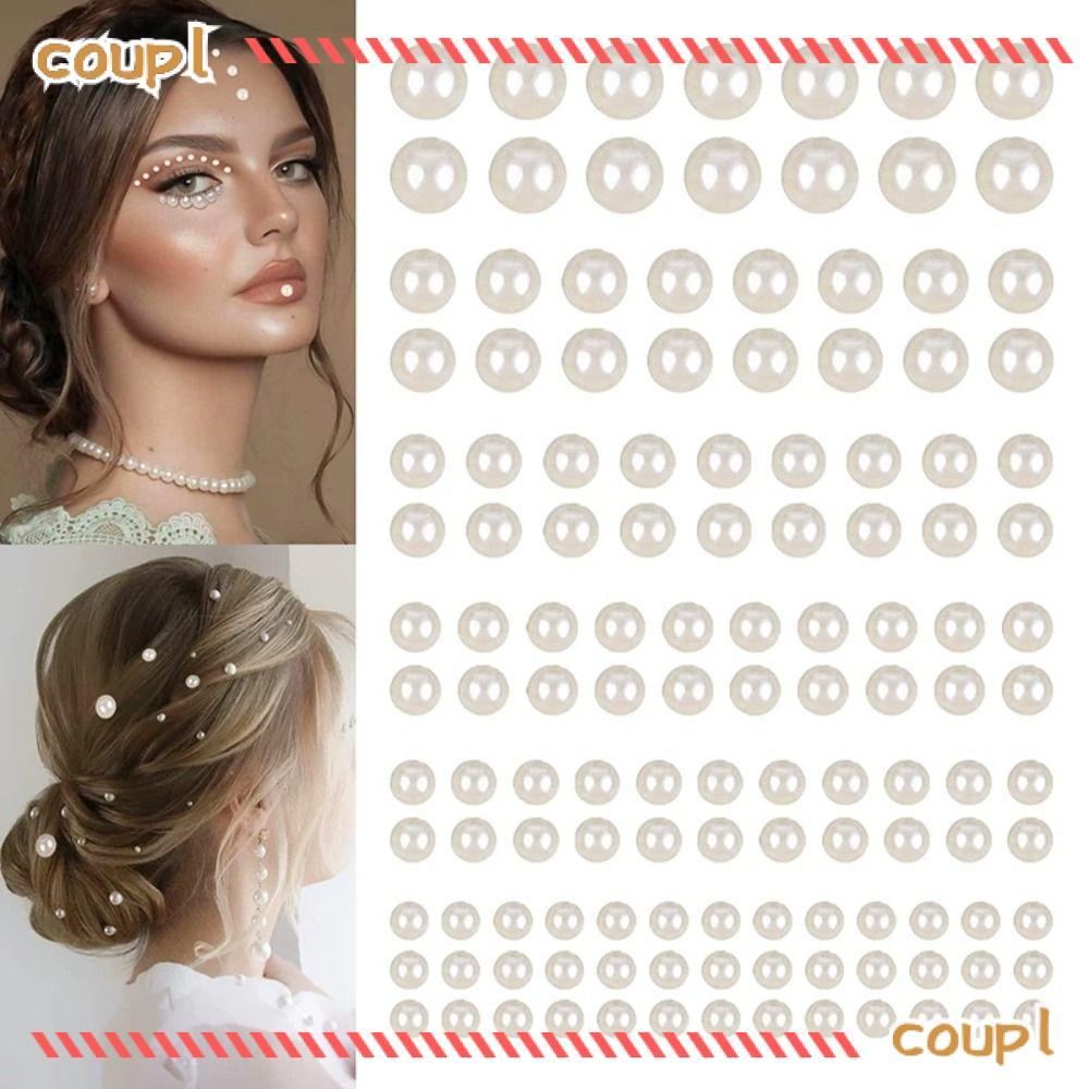 COUPL Hair Pearls Stick,Self กาวไข่มุกสติกเกอร์,beige Mix 3 มม./4 มม./5 มม./6 มม.ไข่มุกหน้าสวยสติกเกอร์สําหรับแต่งหน้าผม