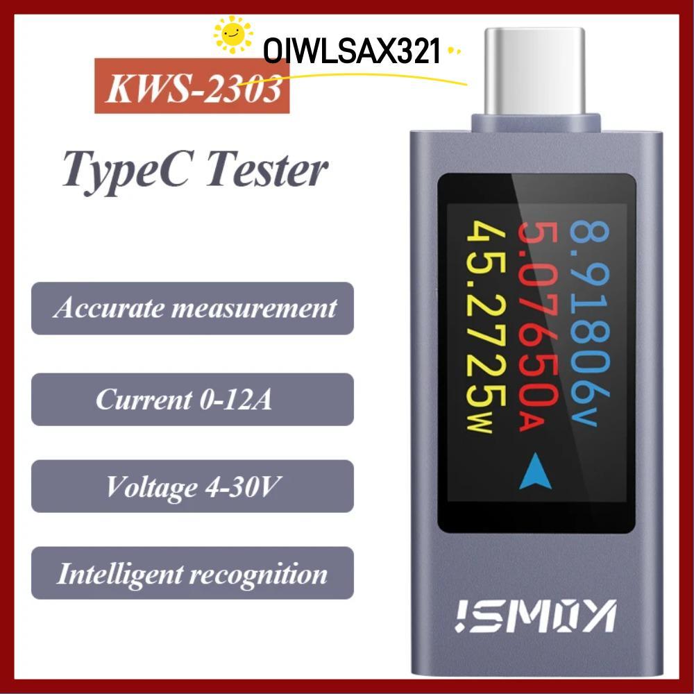 OIWLSAX321 เครื่องวัดพลังงาน, Type-C DC 4-30V 0-12A Current และแรงดันไฟฟ้า Monitor, PD จอแสดงผล LCD 