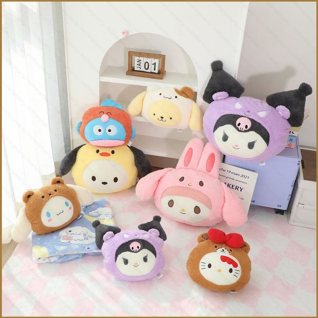 XX1J Sanrio Kuromi Pochacco หมอนการ์ตูนผ้าห่มหนาแบบพกพาเอวหมอนคอป้องกัน XX1J