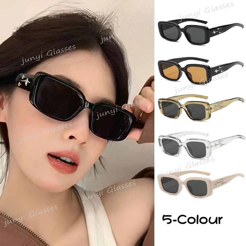 เวอร์ชั่นเกาหลีแฟชั่น Retro Square แว่นตากันแดดสําหรับผู้หญิงผู้ชายดาวตกคุณภาพสูง Shade แว่นตา Anti 
