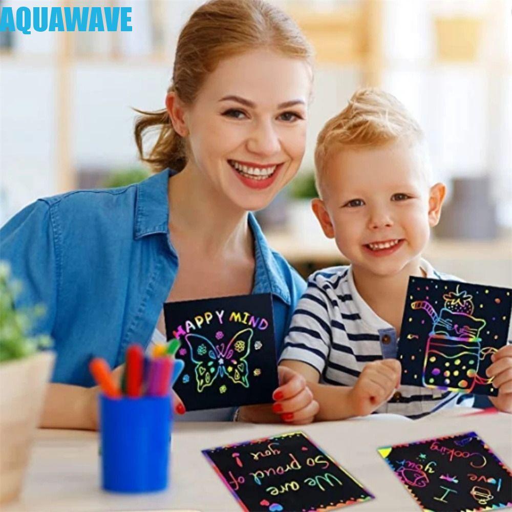 AQUAWAVE Scratch Art Paper Art Craft Mini Magic Color Painting Template สัตว์เรขาคณิต Rainbow Scratc