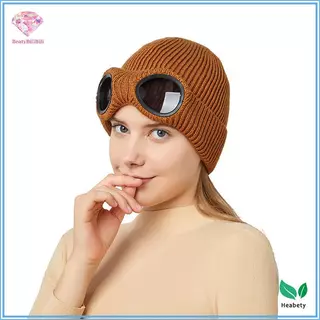 Heabety ถักหมวกแว่นตา Unisex สำหรับผู้ชายและผู้หญิง ทนลม อุ่น และไม่ลื่น สวมใส่สบายในฤดูหนาวหรือขณะเล่นสกี