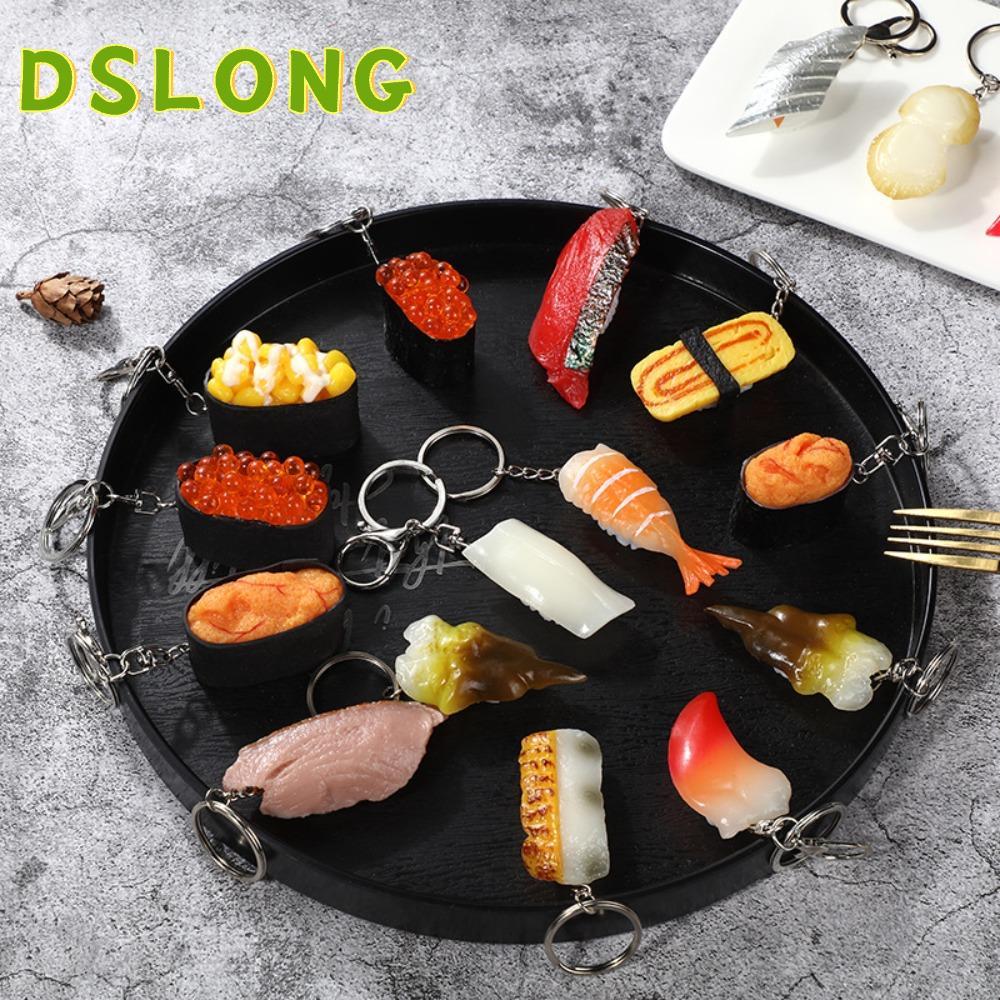 DSLONG ที่ใส่กุญแจแบบซูชิ Salmon Sushi Keychain พร้อมกระเป๋าแขวนจี้ สร้อยคอแฟชั่นสำหรับคนรักอาหารทะเ