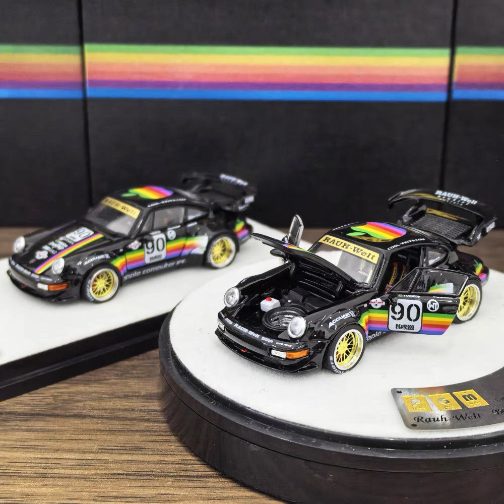 PGM 1: 64 Porsche RWB 964 Black Apple Alloy คอลเลกชันโมเดลรถจําลองเปิดเต็มรูปแบบ